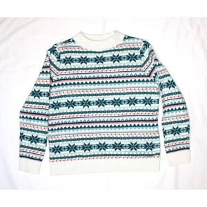 TALBOTS Fair Isle Mockneck Ivory & Turquoise Snowflake Winter Sweater Petite Lg